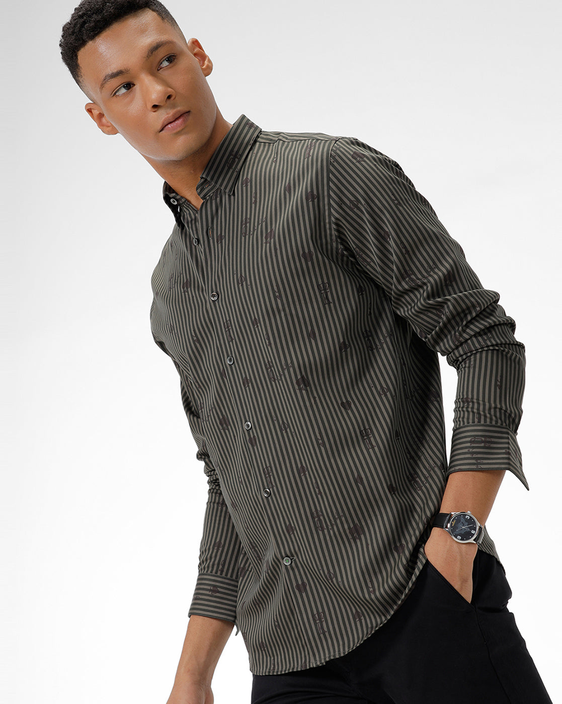 Light Brown Stripes and Subtle Printed Shirt