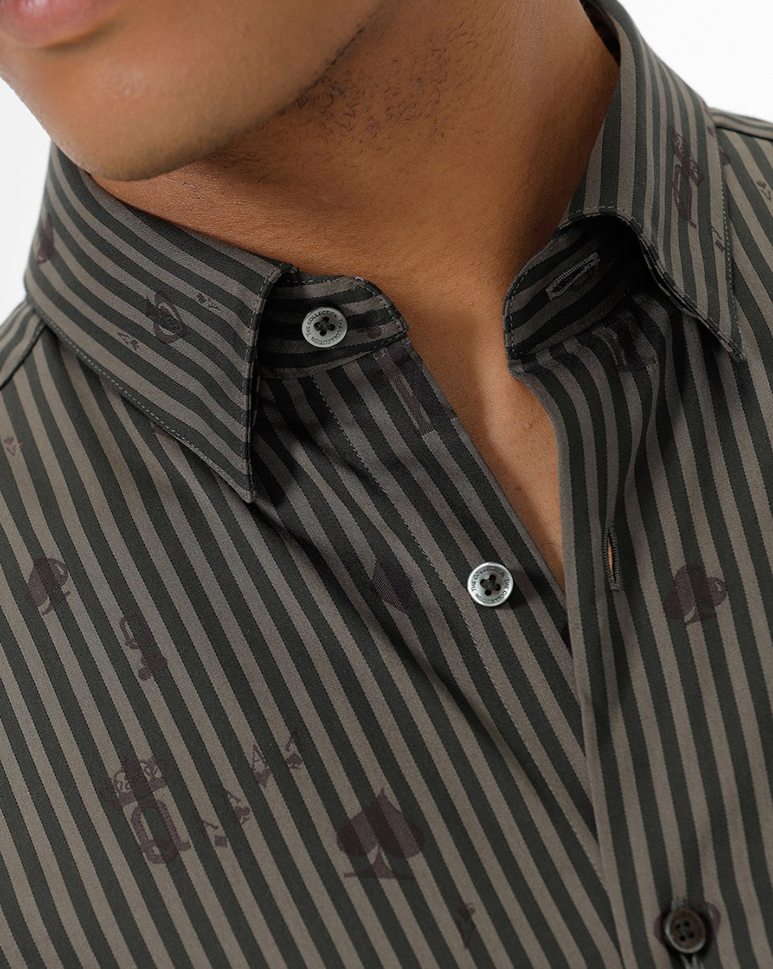Light Brown Stripes and Subtle Printed Shirt