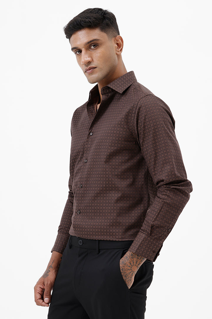 DARK BROWN COTTON MINI CHECK SHIRT