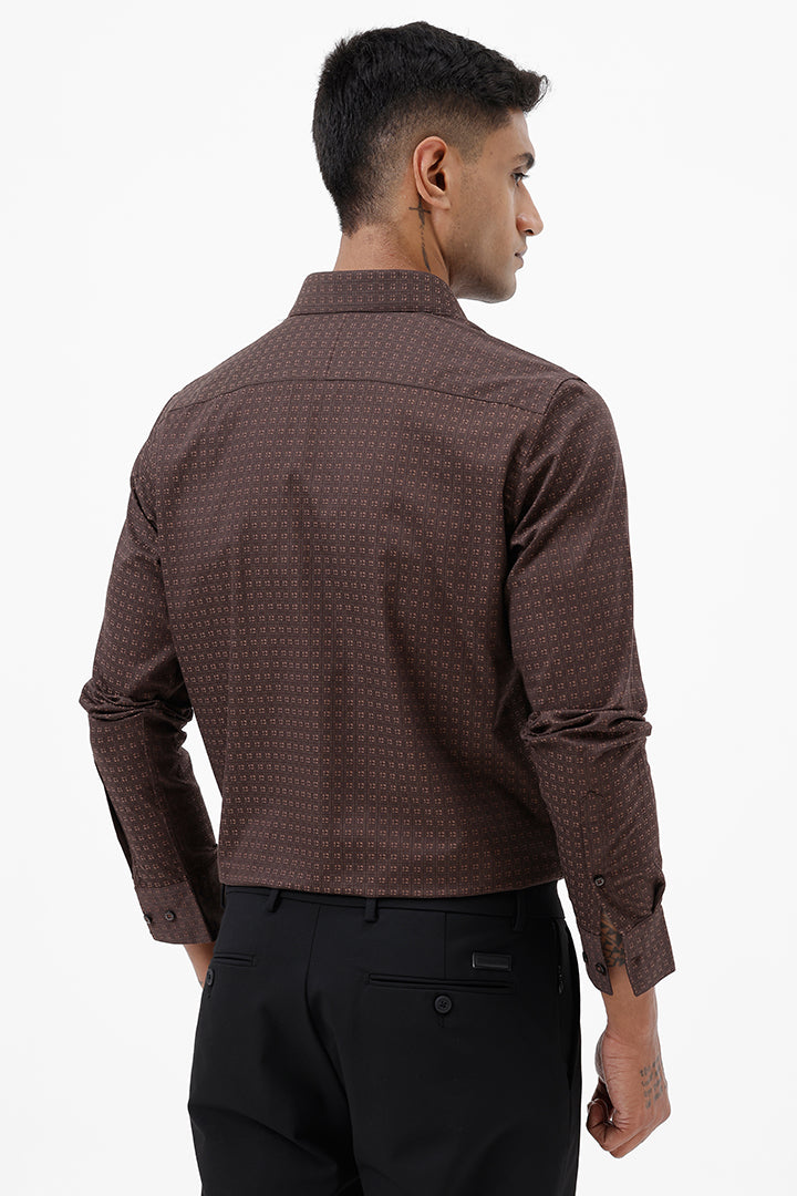 DARK BROWN COTTON MINI CHECK SHIRT