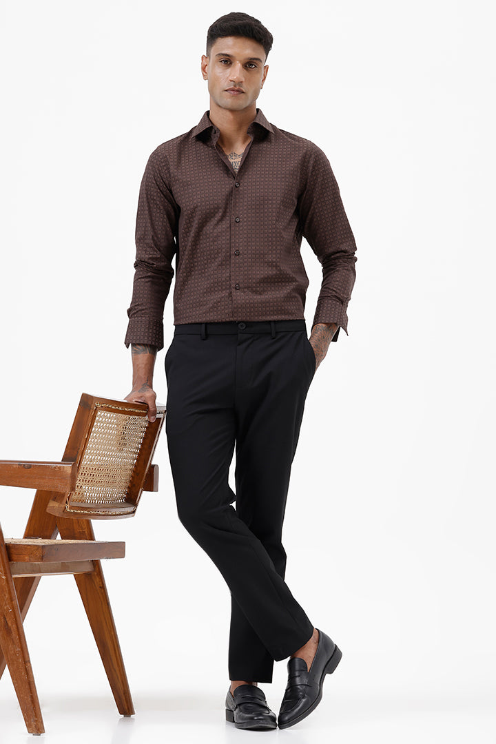 DARK BROWN COTTON MINI CHECK SHIRT