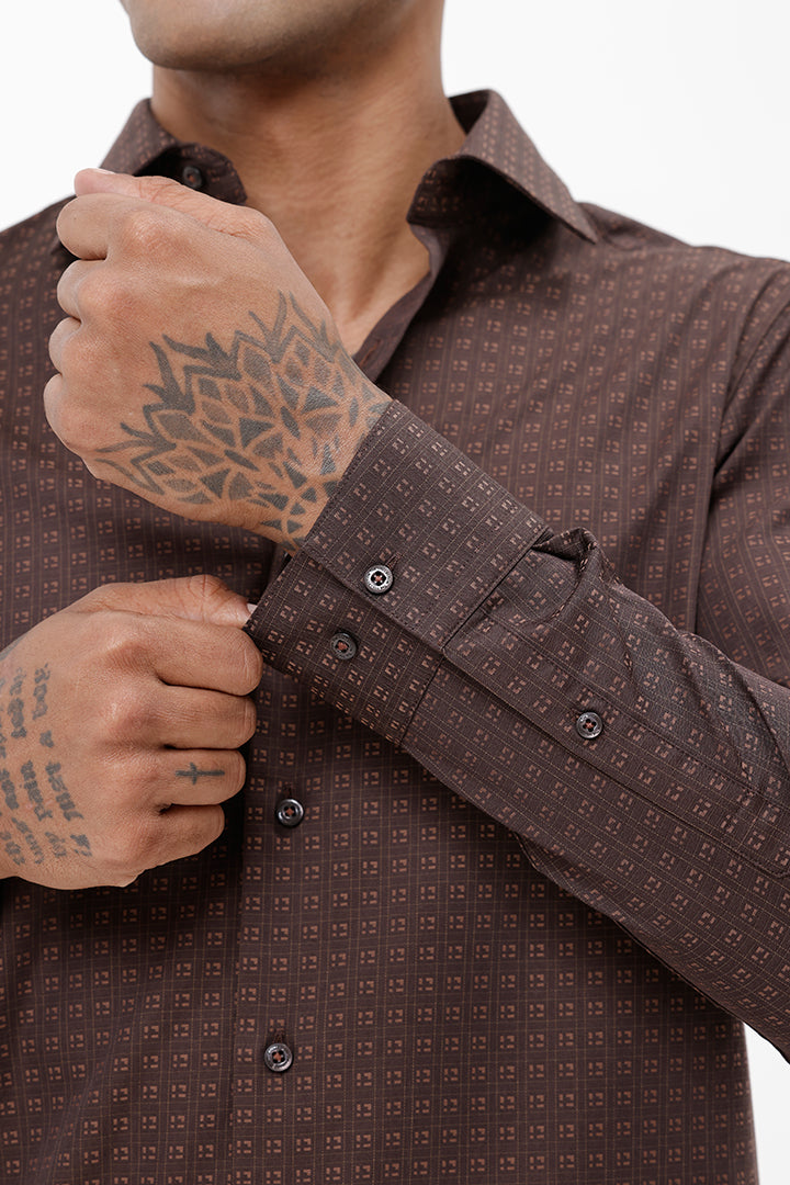 DARK BROWN COTTON MINI CHECK SHIRT