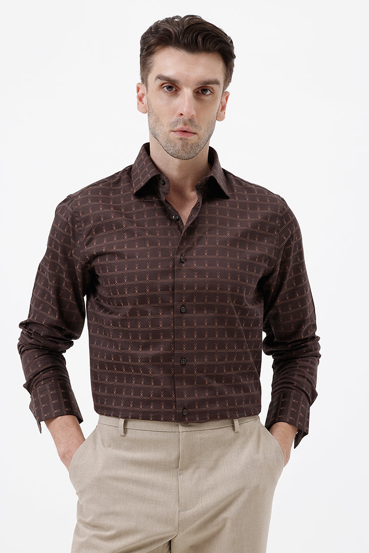 DARK BROWN COTTON CHECK SHIRT