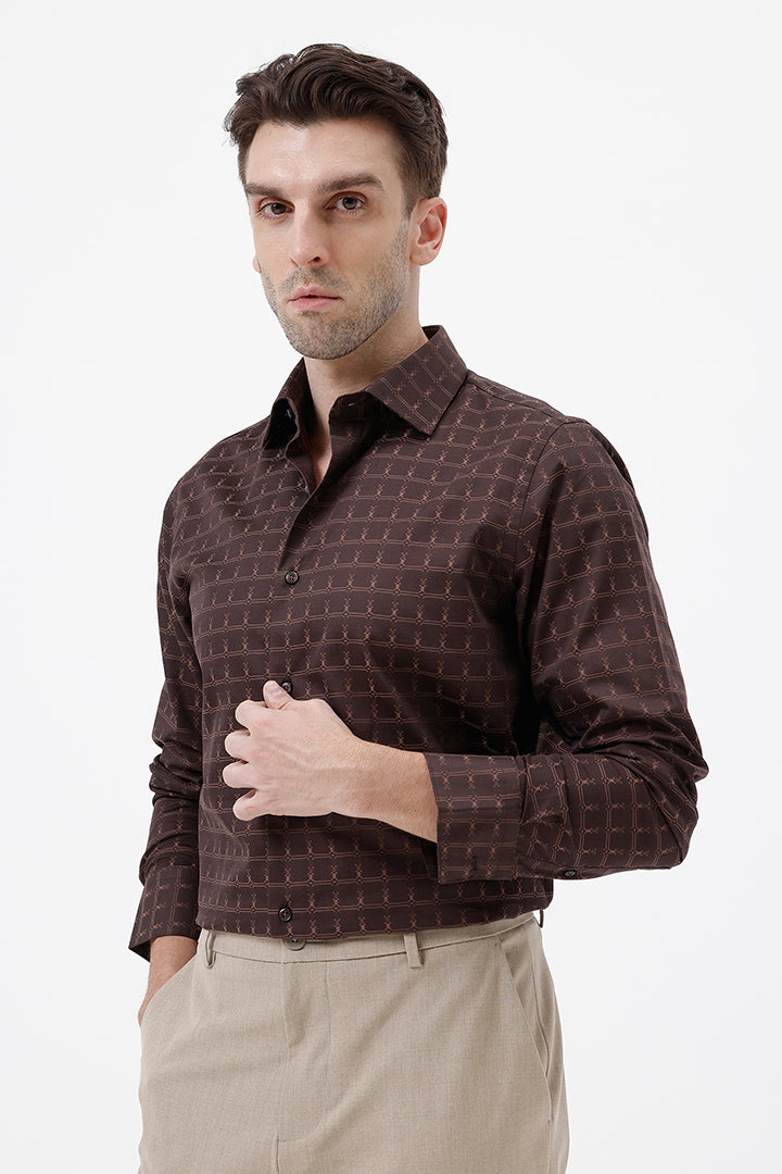 DARK BROWN COTTON CHECK SHIRT