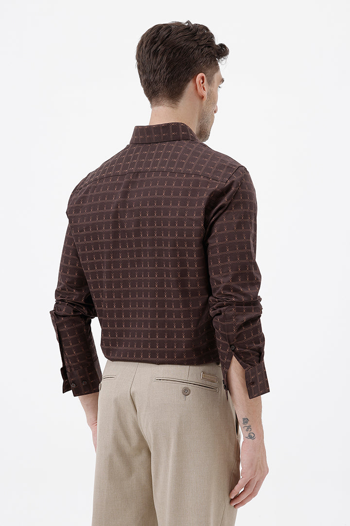 DARK BROWN COTTON CHECK SHIRT