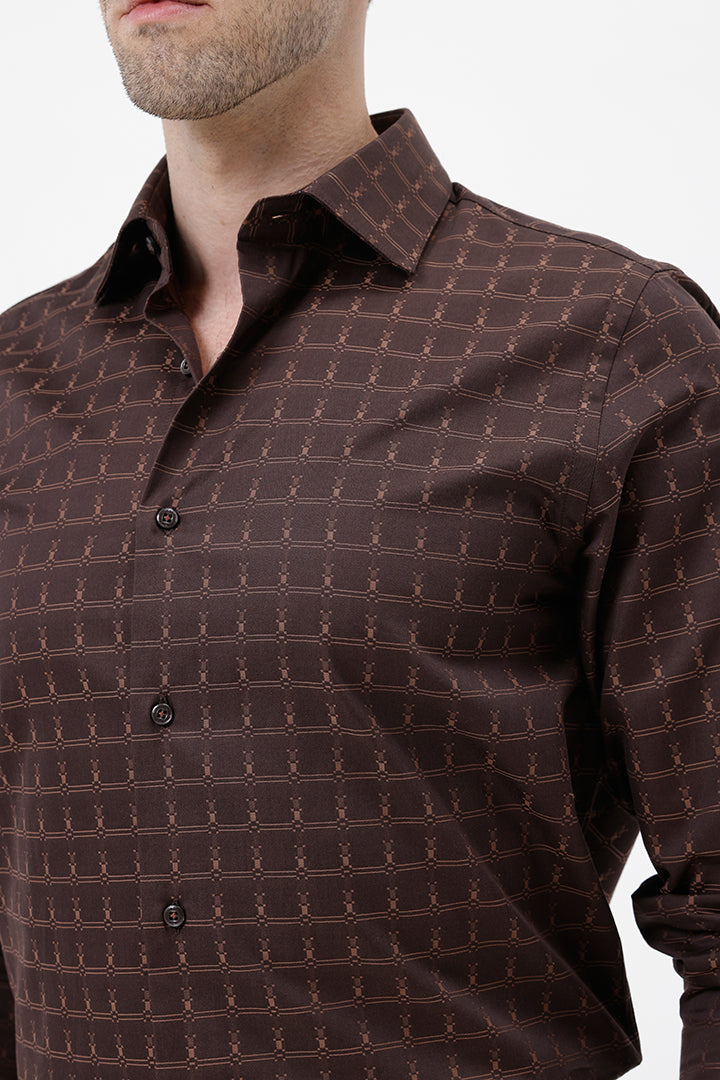 DARK BROWN COTTON CHECK SHIRT