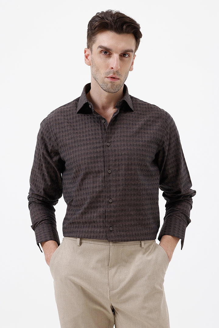 BROWN COTTON DOBBY SHRIT