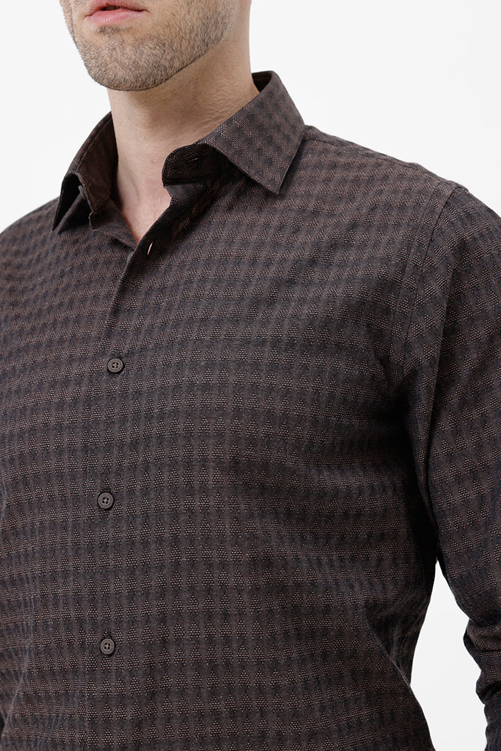 BROWN COTTON DOBBY SHRIT
