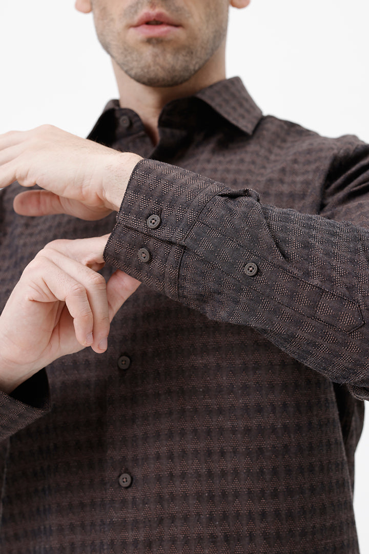 BROWN COTTON DOBBY SHRIT
