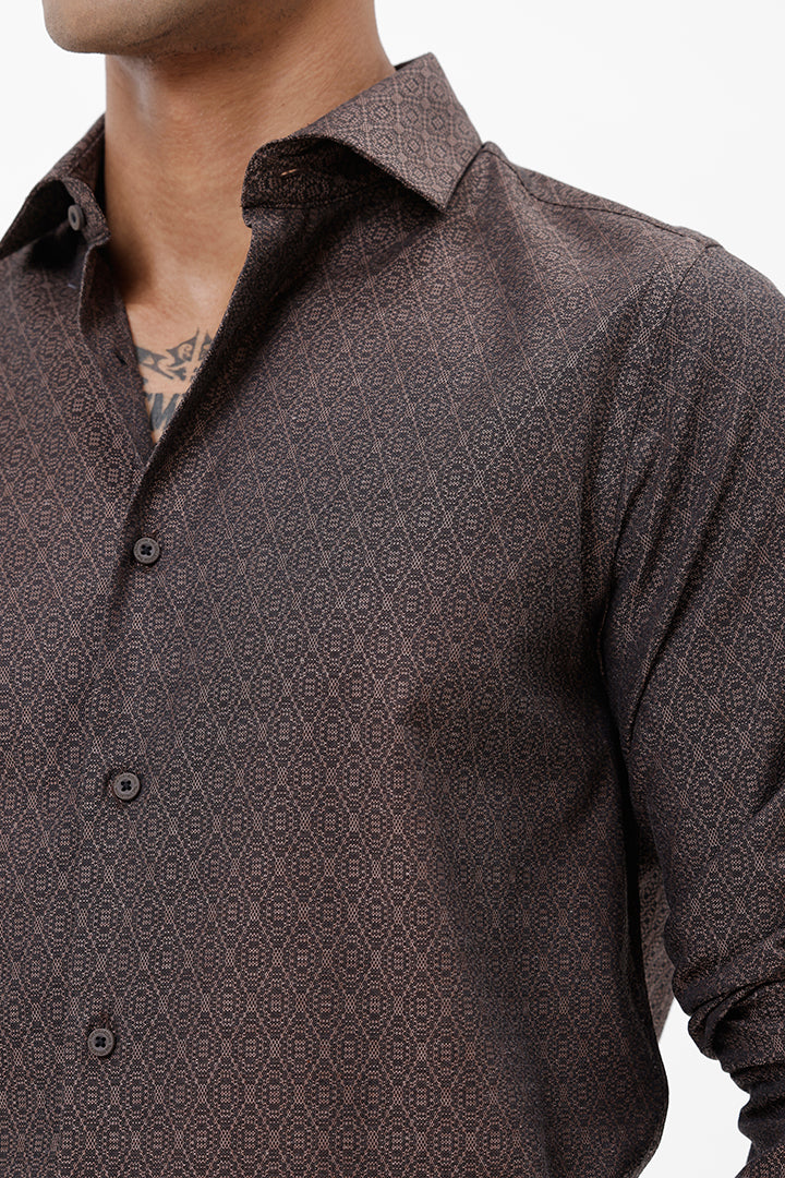 BROWN COTTON JACQUARD SHIRT