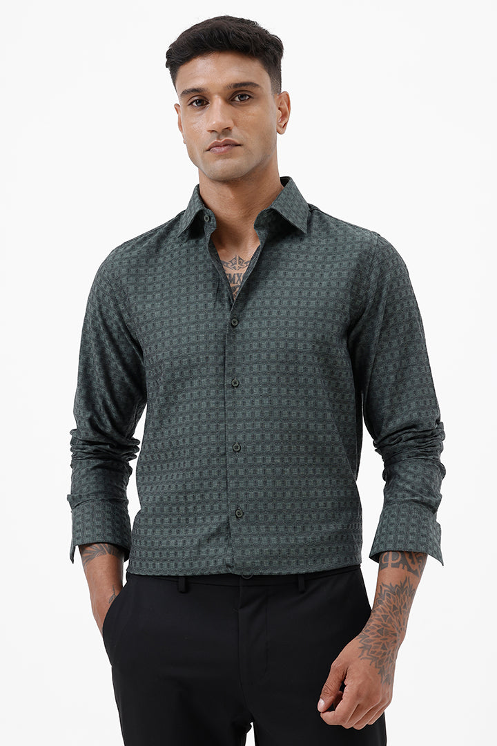FOREST GREEN COTTON DOBBY SHIRT