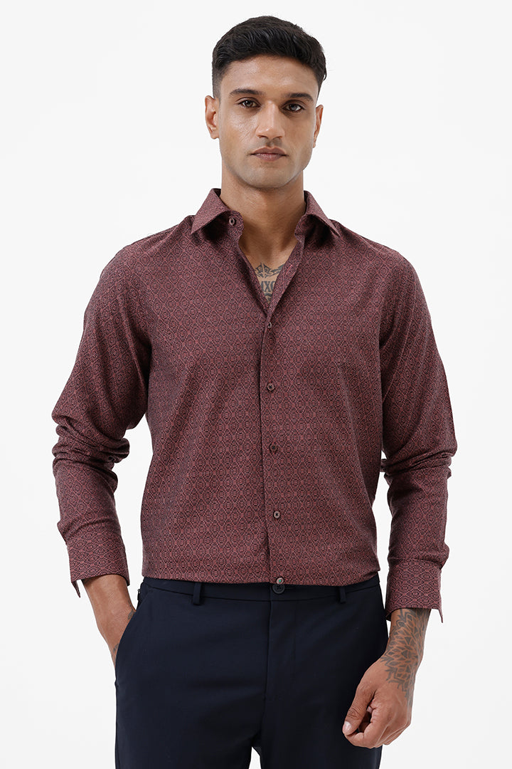 MAROON COTTON JACQUARD SHIRT