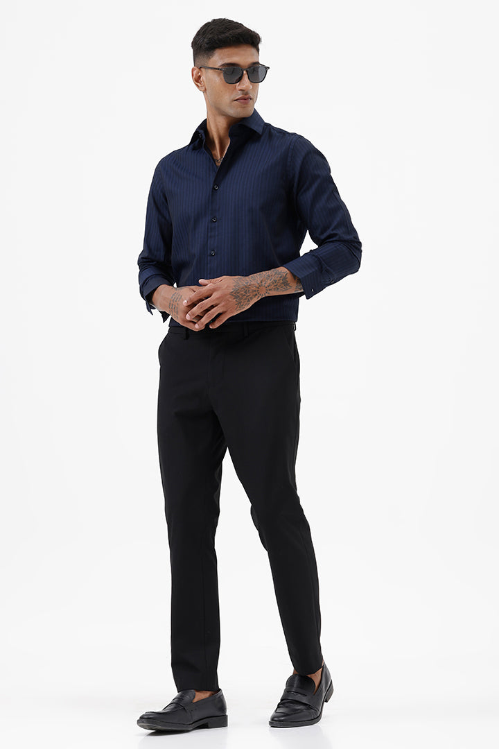 NAVY COTTON SELF STRIPE SHIRT