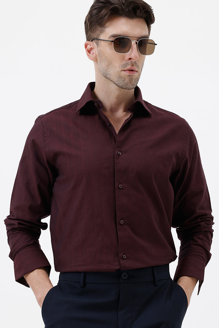 WINE COTTON SELF STRIPE SHIIRT