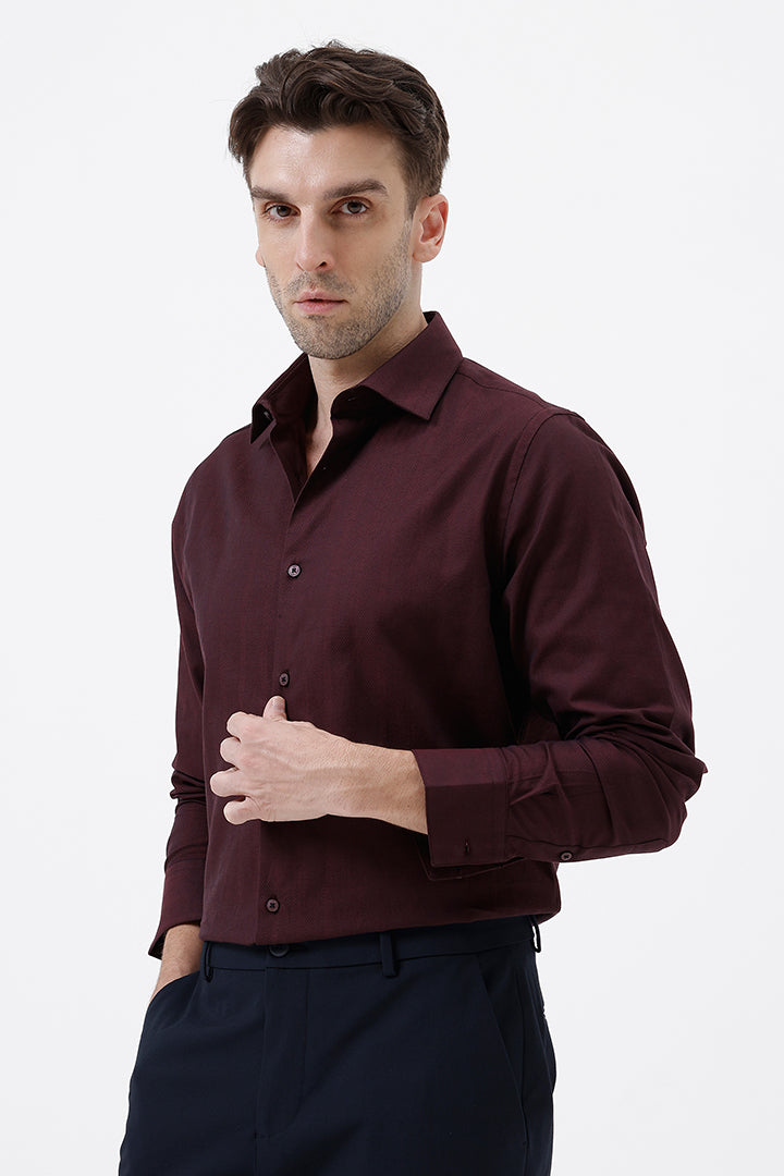 WINE COTTON SELF STRIPE SHIIRT
