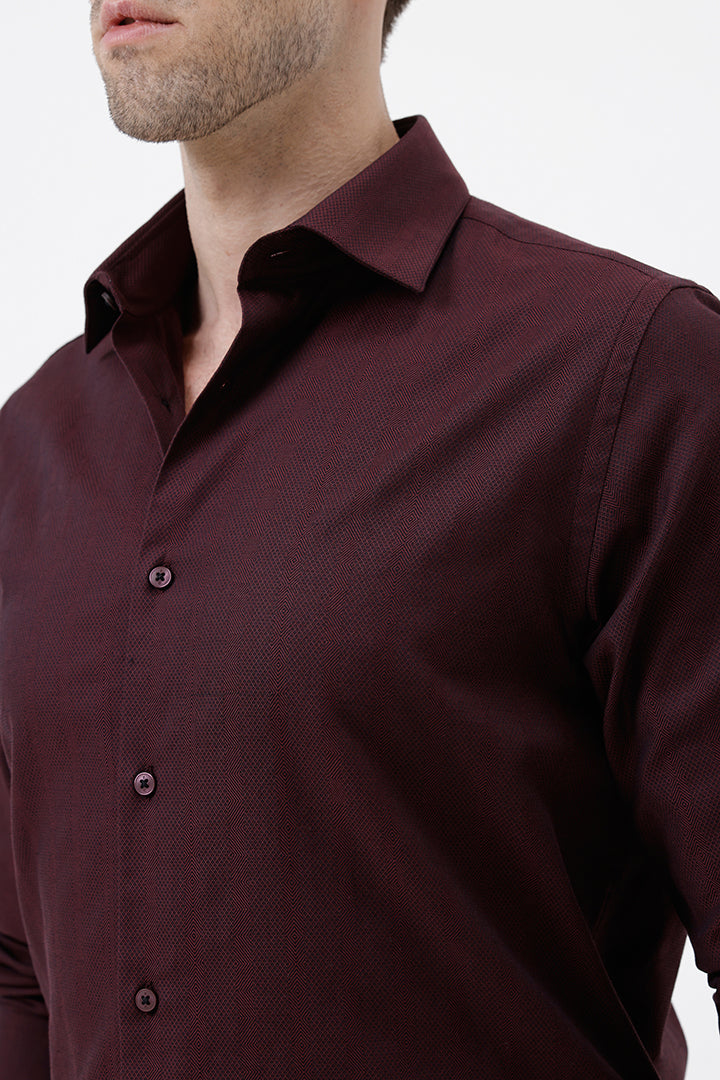 WINE COTTON SELF STRIPE SHIIRT