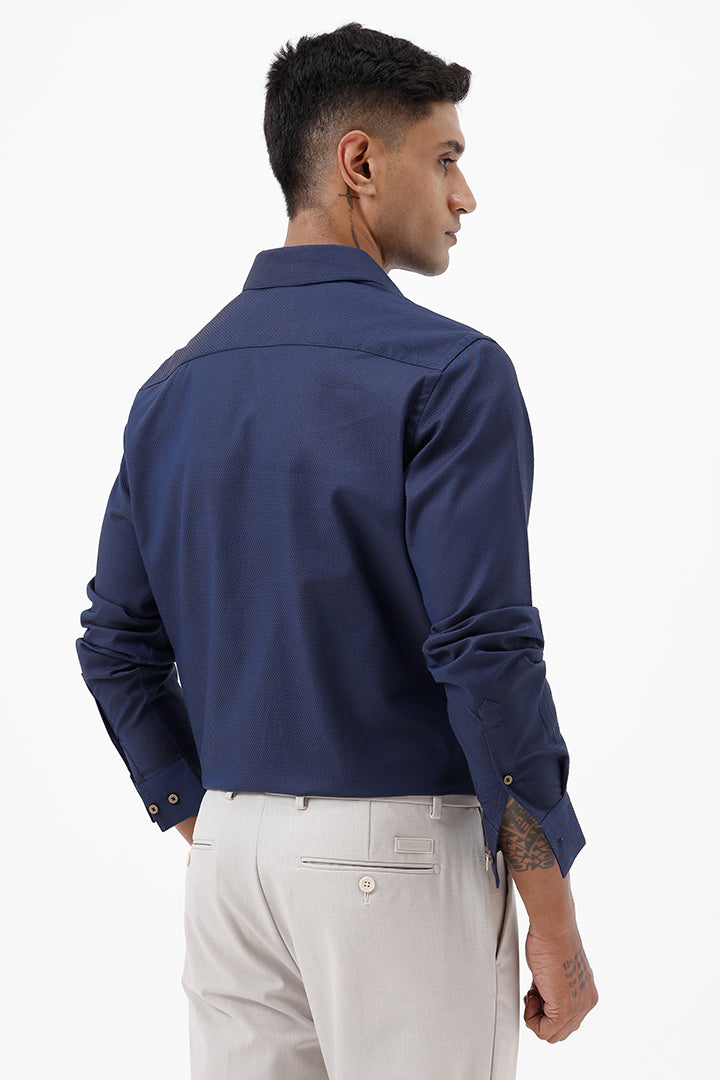NAVY COTTON DOBBY SHIRT