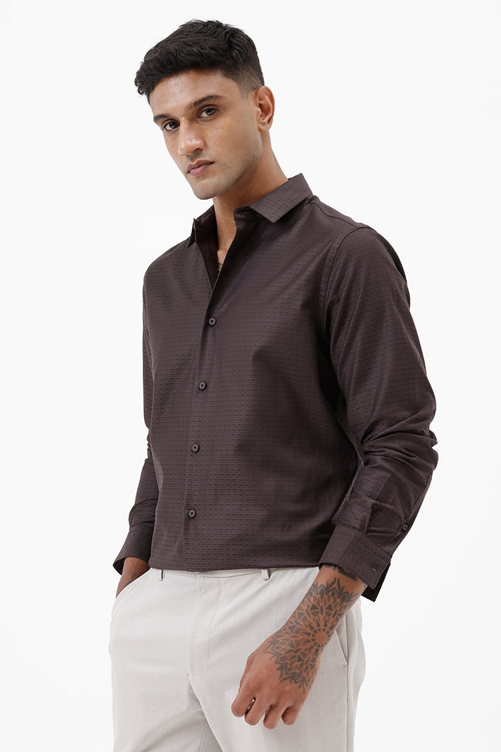 DARK BROWN COTTON DOBBY SHIRT