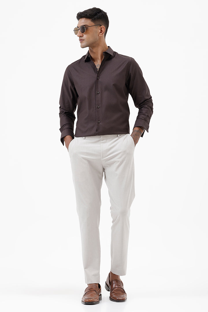 DARK BROWN COTTON DOBBY SHIRT