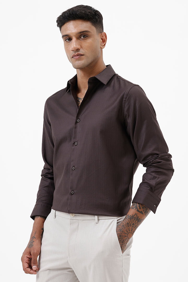 DARK BROWN HERRINGBONE COTTON SHIRT