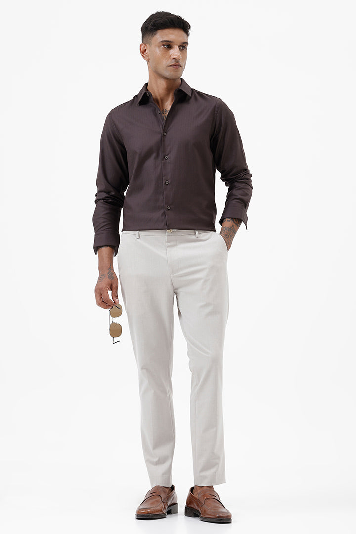DARK BROWN HERRINGBONE COTTON SHIRT