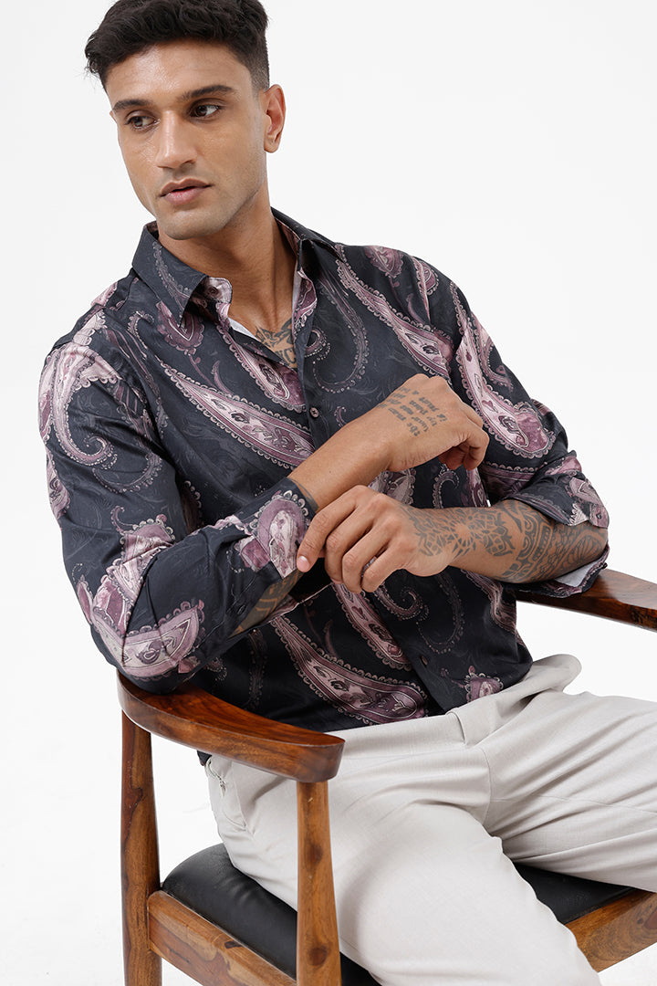 MAROON PAISLEY COTTON PRINT SHIRT