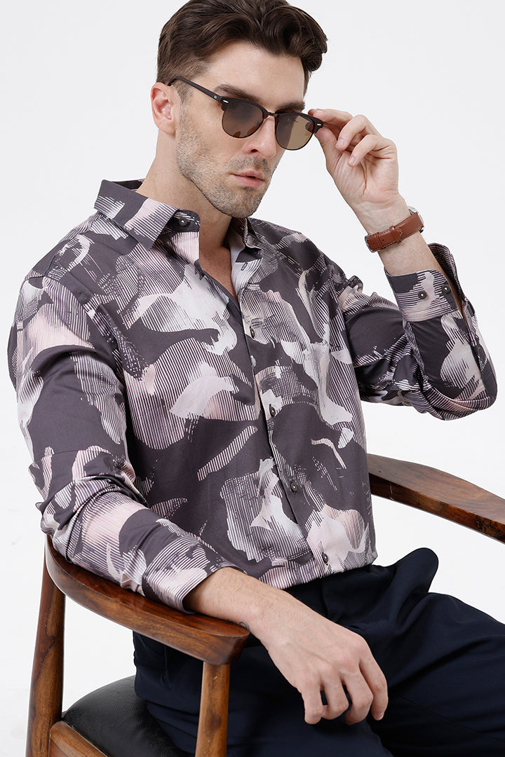 COFFEE BROWN COTTON PRINT SHIRT