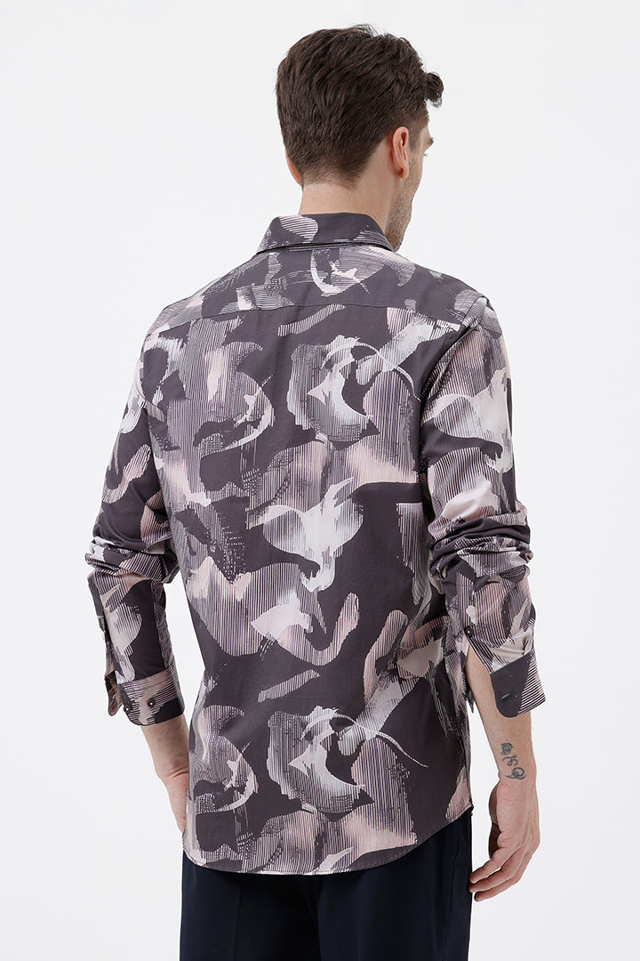 COFFEE BROWN COTTON PRINT SHIRT