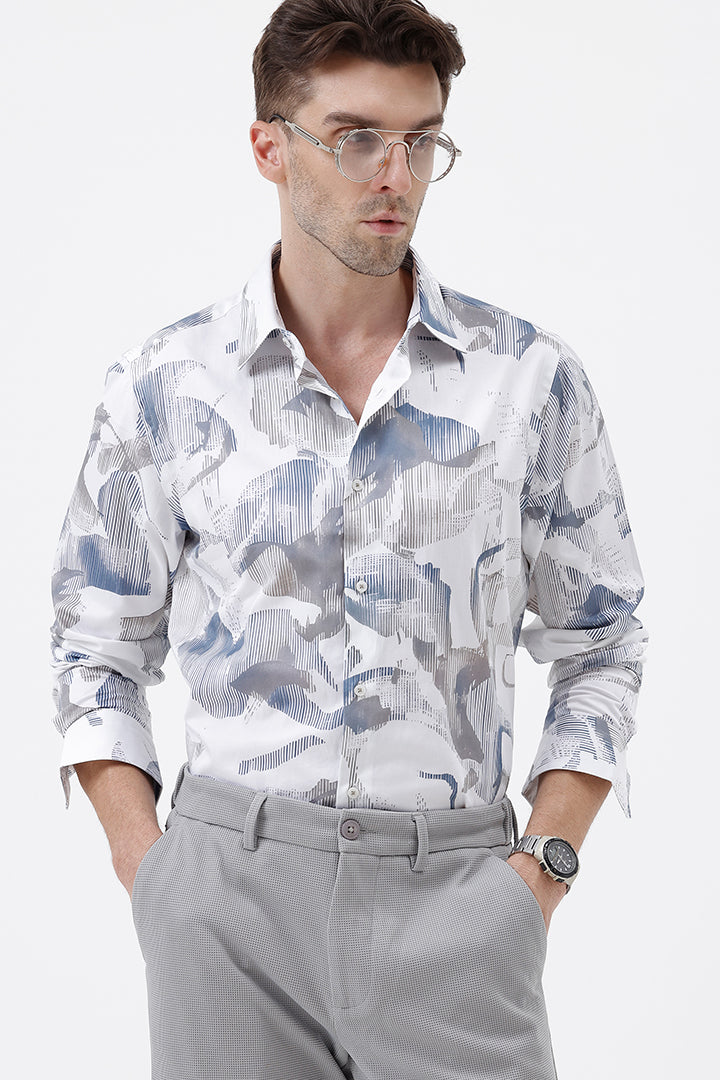 WHITE COTTON PRINT SHIRT