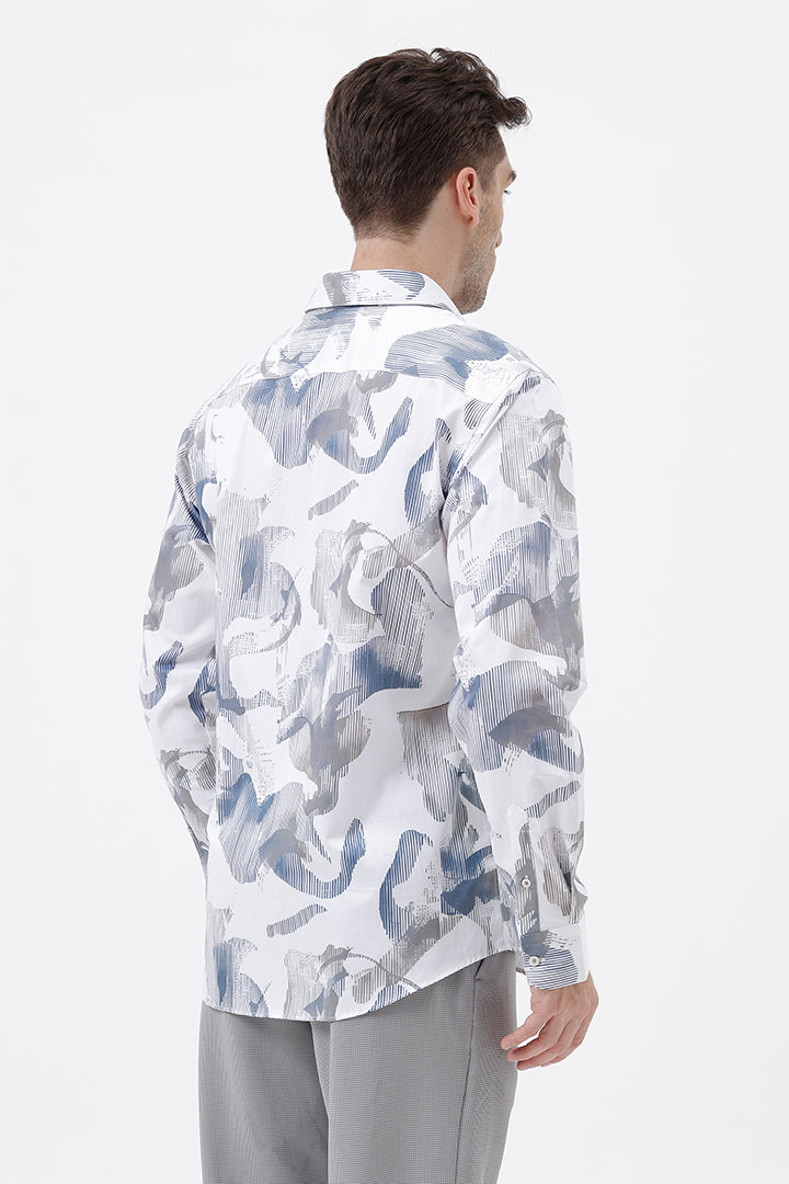 WHITE COTTON PRINT SHIRT
