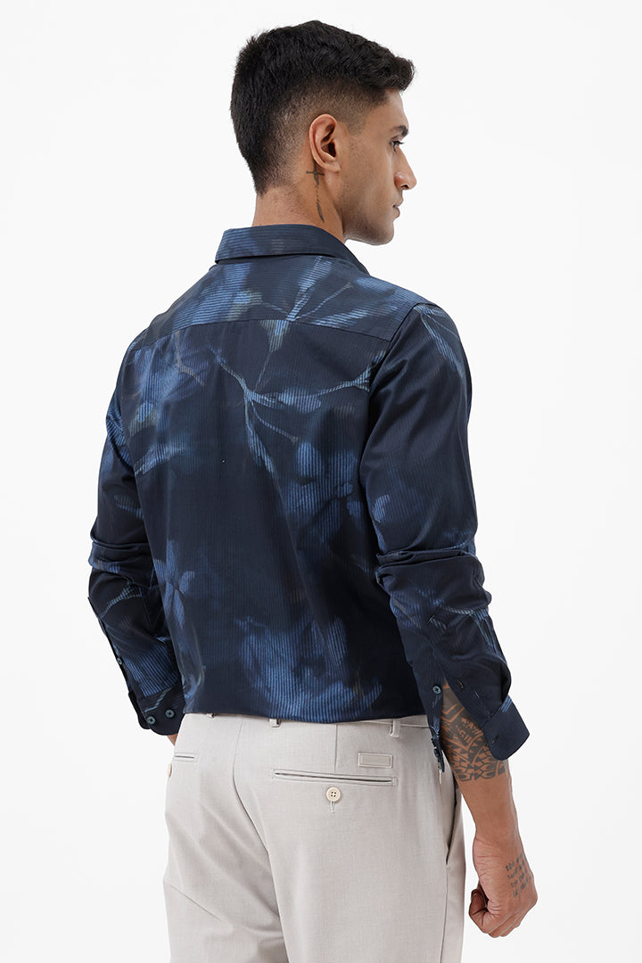 NAVY LEAF COTTON PRINT SHIRT