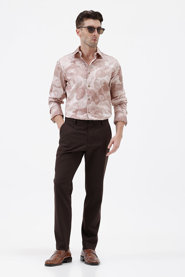CARAMEL PAISLEY COTTON PRINT SHIRT