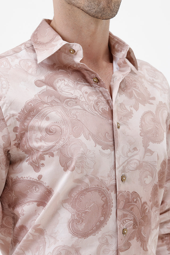 CARAMEL PAISLEY COTTON PRINT SHIRT