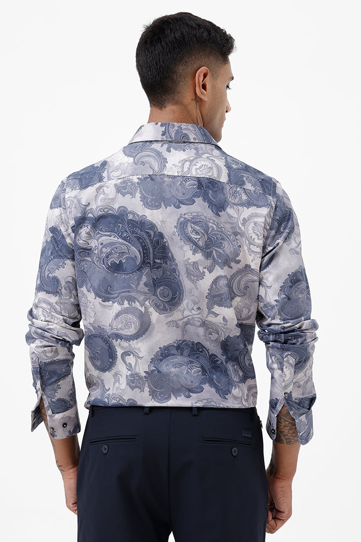 SLATE BLUE PAISLEY COTTON PRINT SHIRT