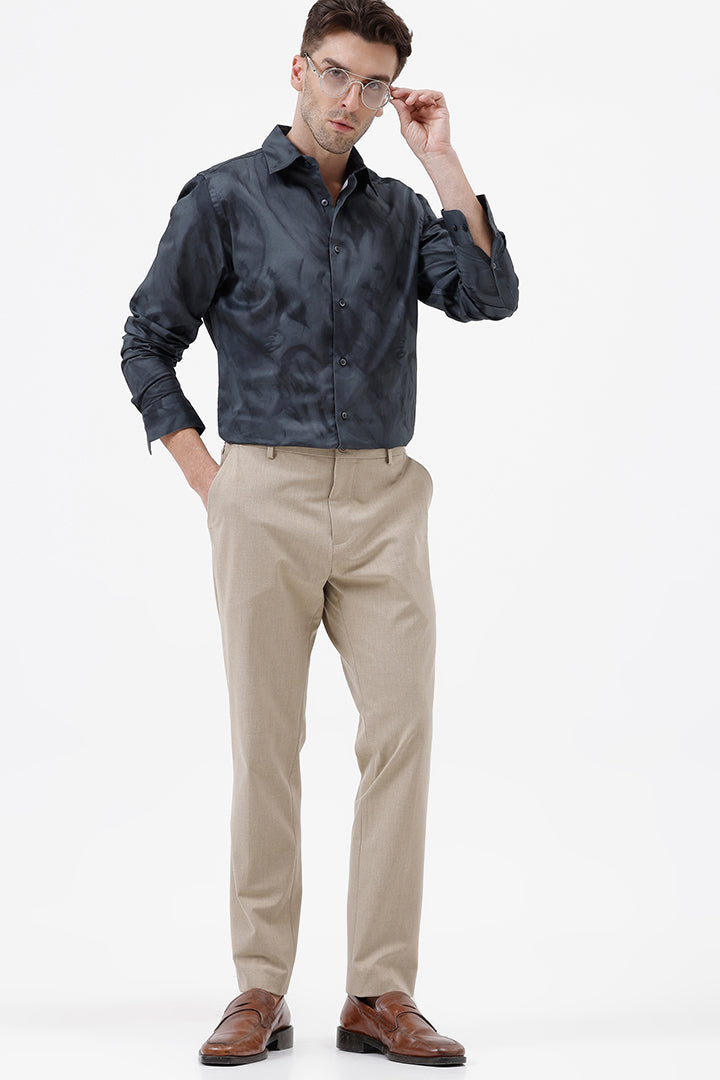CHARCOAL GREEN PAISLEY COTTON PRINT SHIRT