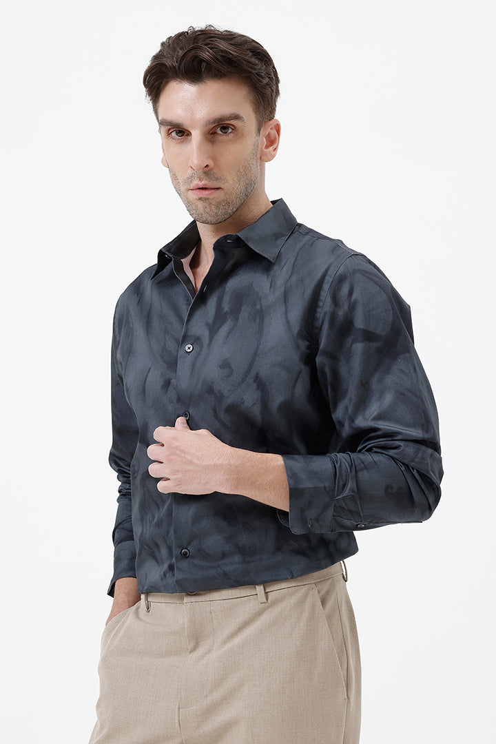 CHARCOAL GREEN PAISLEY COTTON PRINT SHIRT