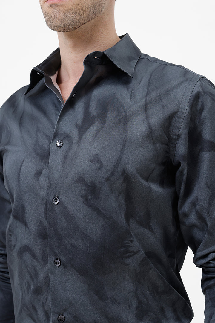 CHARCOAL GREEN PAISLEY COTTON PRINT SHIRT