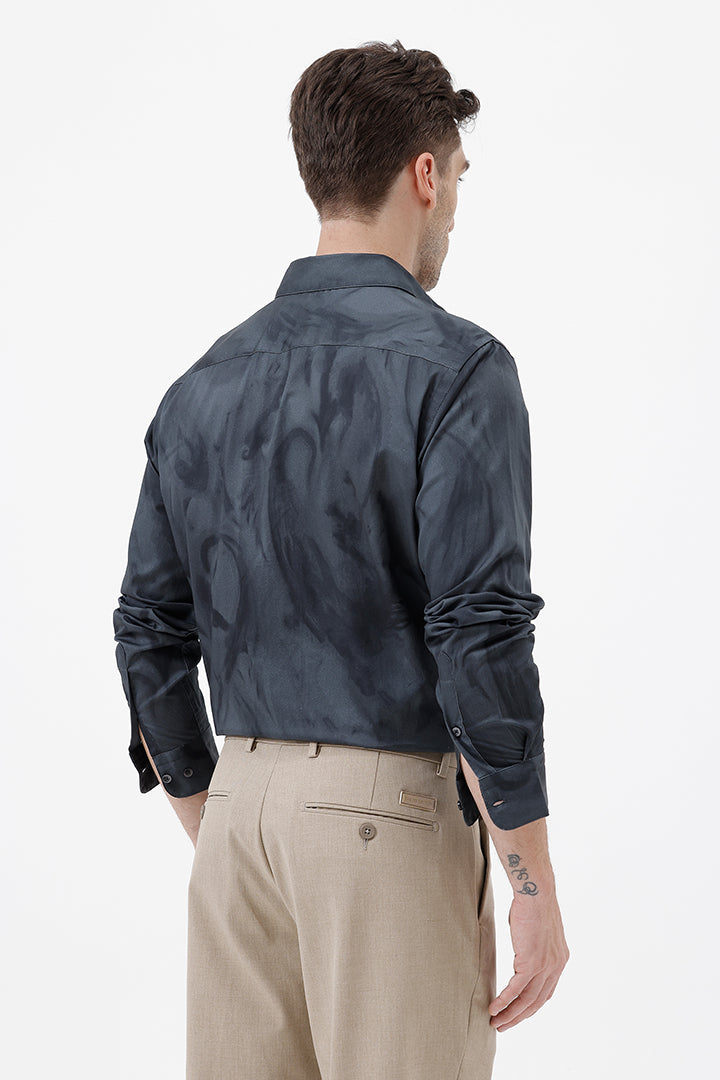 CHARCOAL GREEN PAISLEY COTTON PRINT SHIRT
