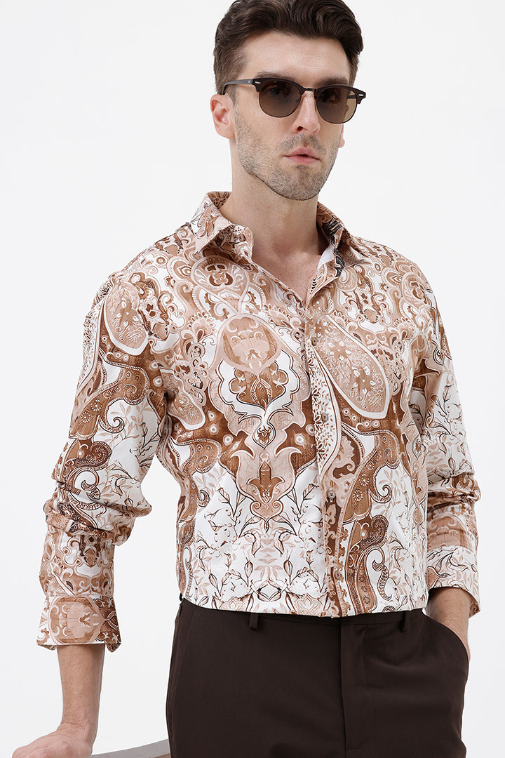 LT. BROWN PAISLEY COTTON PRINT SHIRT