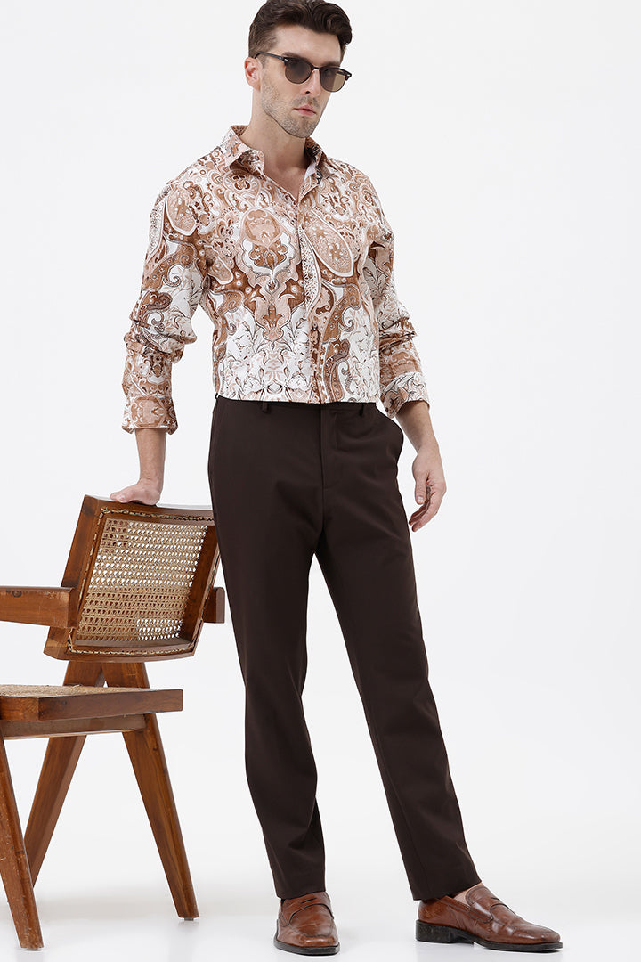 LT. BROWN PAISLEY COTTON PRINT SHIRT