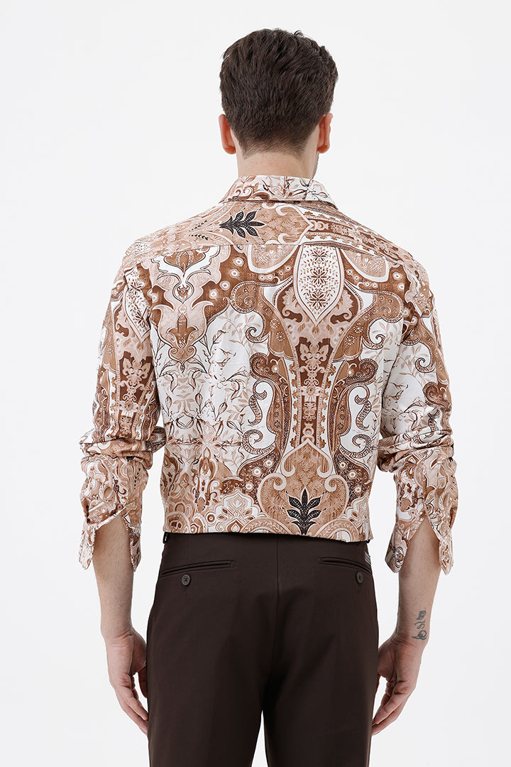 LT. BROWN PAISLEY COTTON PRINT SHIRT