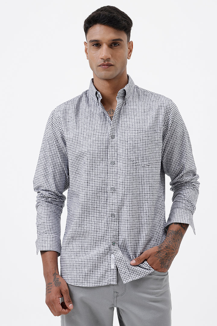 GREY MELANGE COTTON CHECK SHIRT