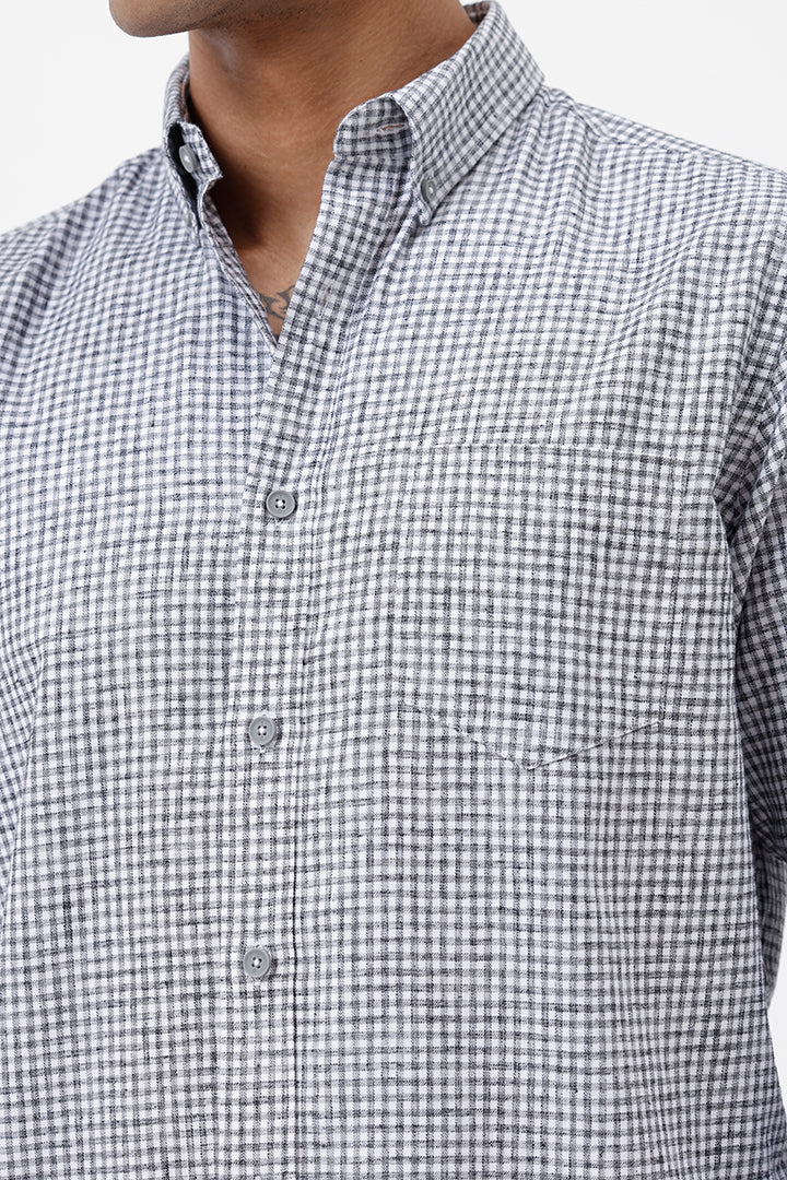 GREY MELANGE COTTON CHECK SHIRT