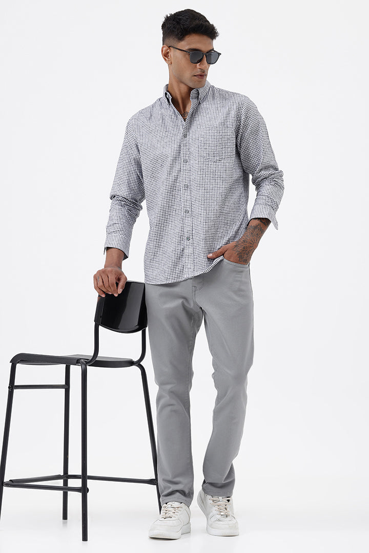 GREY MELANGE COTTON CHECK SHIRT