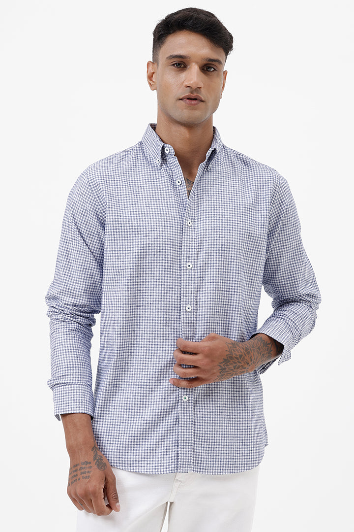 BLUE MELANGE COTTON CHECK SHIRT