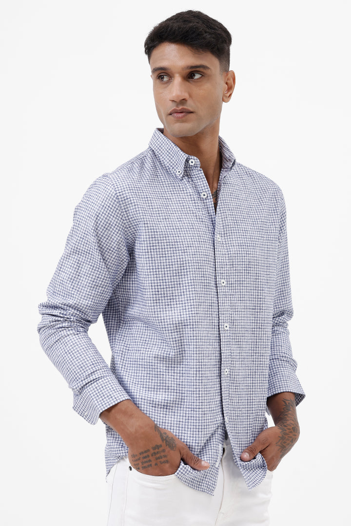 BLUE MELANGE COTTON CHECK SHIRT