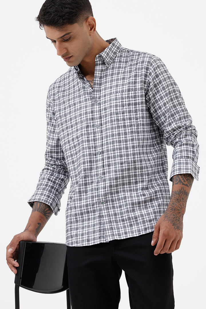 GREY MELANGE COTTON CHECK SHIRT
