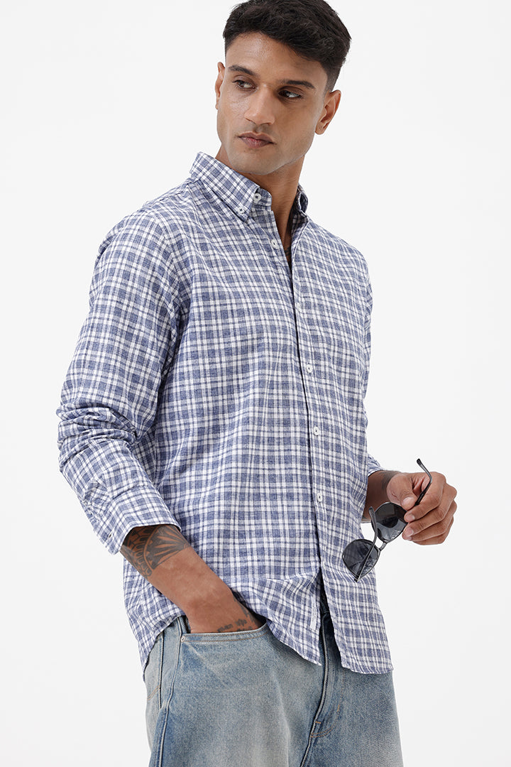 BLUE MELANGE COTTON CHECK SHIRT