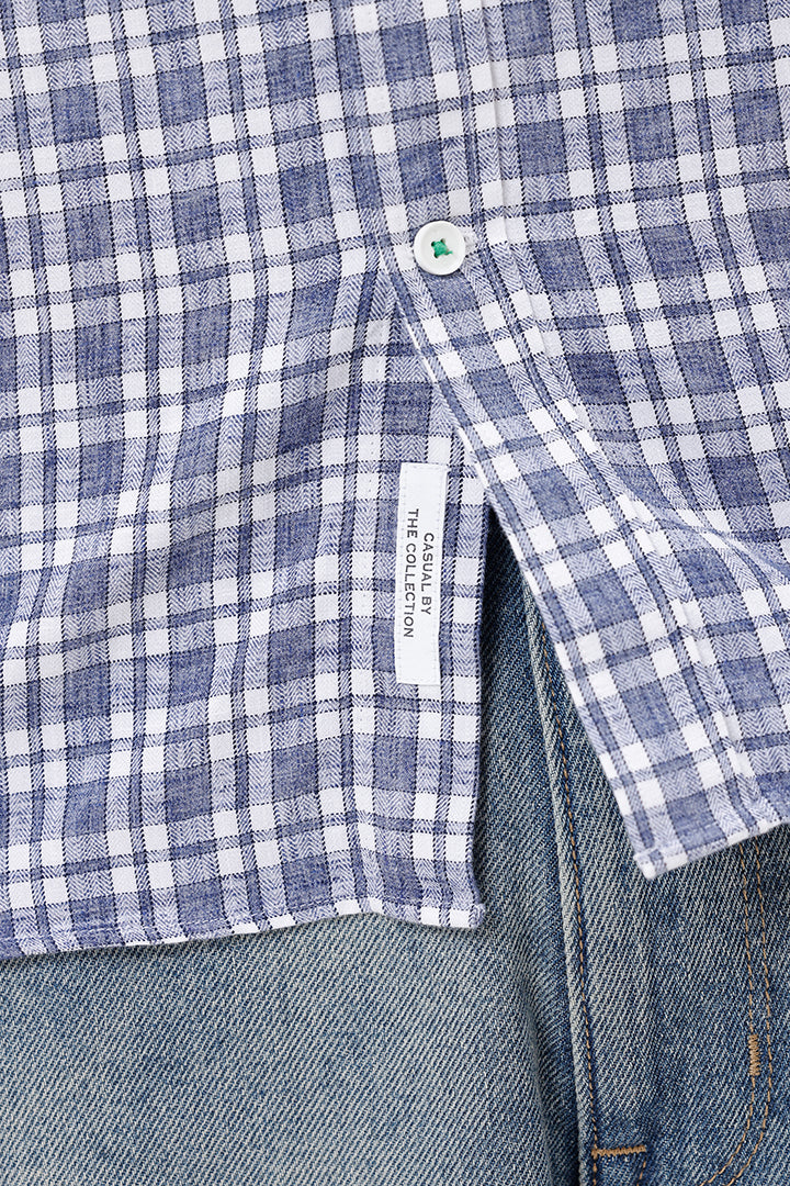 BLUE MELANGE COTTON CHECK SHIRT