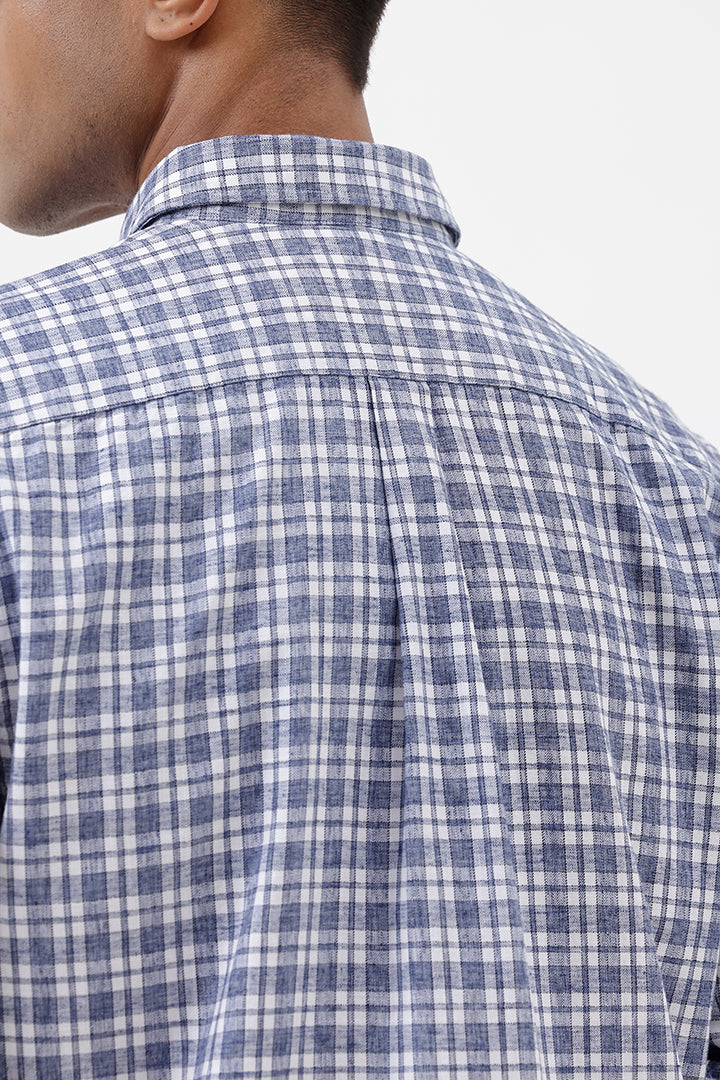 BLUE MELANGE COTTON CHECK SHIRT